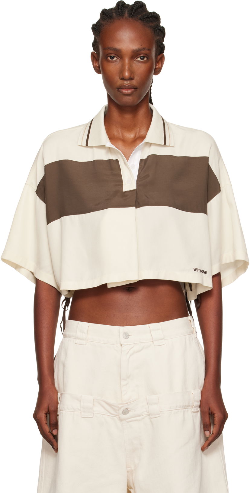 Poolopaita We11done Cropped Side Ribbon Polo Beige | WD-BL2-25-101-W-IV