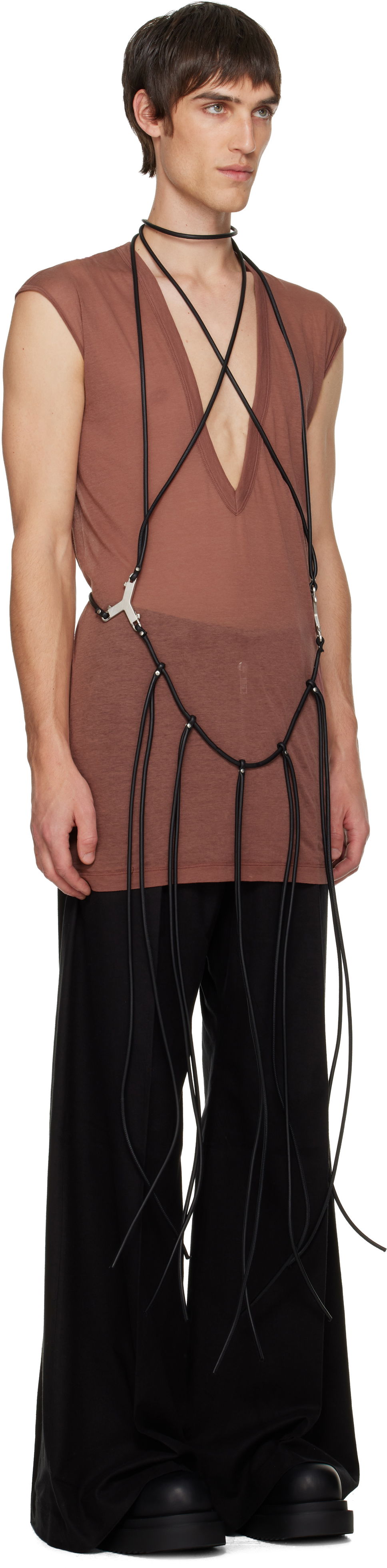 Tankkitoppi Rick Owens Concordians Cord Fringed Tank Top Ruskea | RR02E1457 LBL, 1