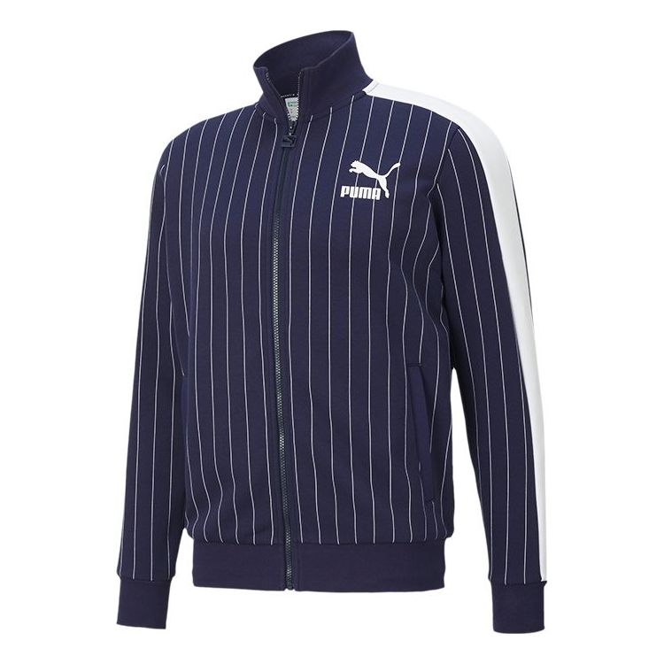 Verryttelypuku Puma Pinstripe Stand Collar Fleece Lined Jacket Tummansininen | 530177-06