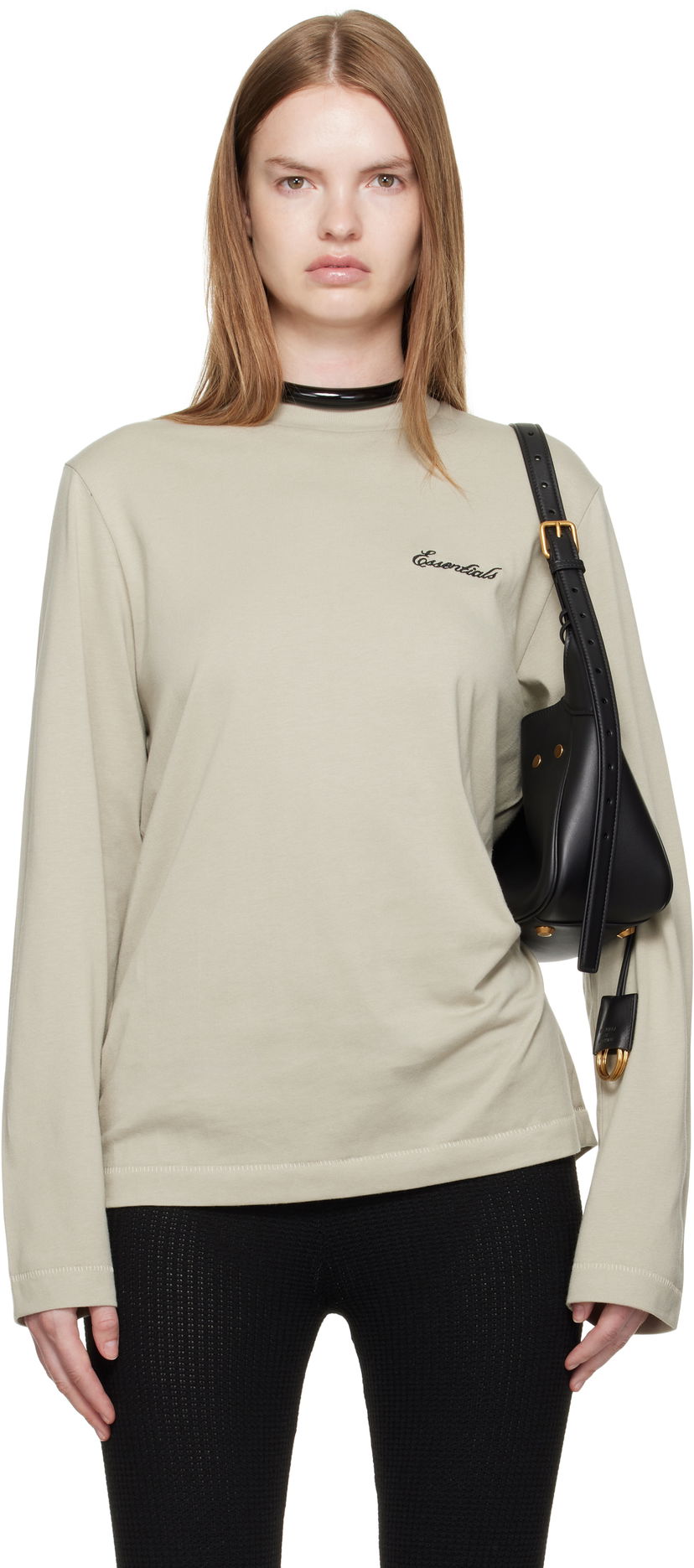 T-paita Fear of God ESSENTIALS Classic Fit Long Sleeve T-shirt Beige | 125SP255886FW