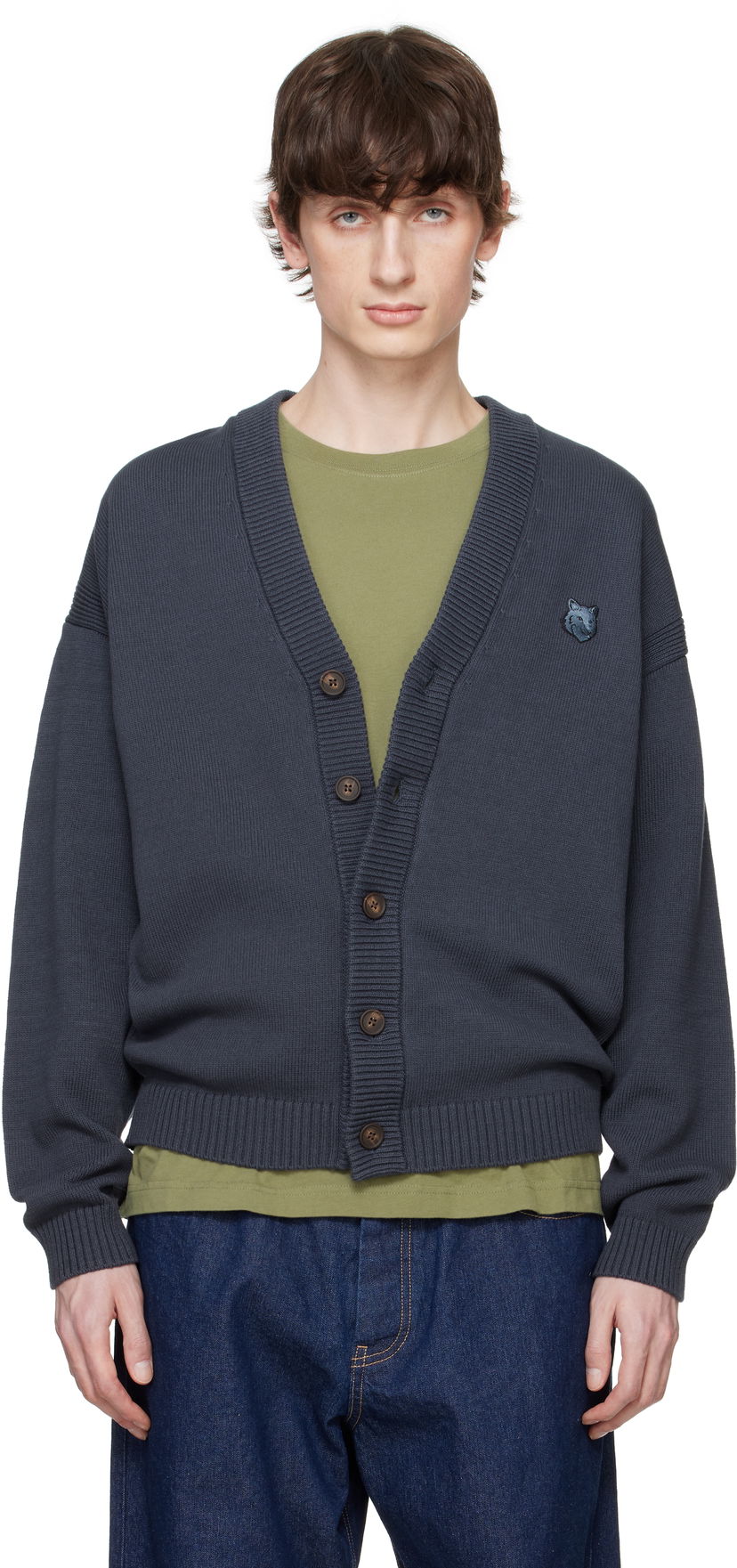 Villapaita MAISON KITSUNÉ Maison Kitsuné Bold Fox Head Patch Comfort Cardigan Harmaa | OM00502KT1099