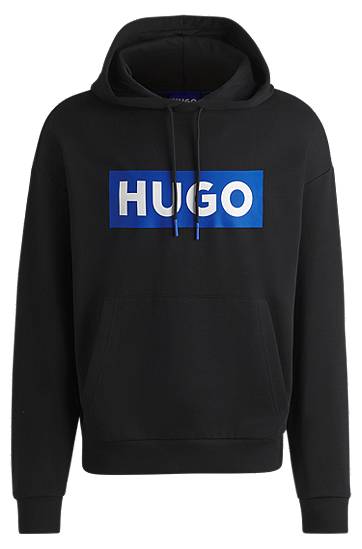 Huppari BOSS Regular-Fit Terry Hoodie with Logo Print Musta | 50522370