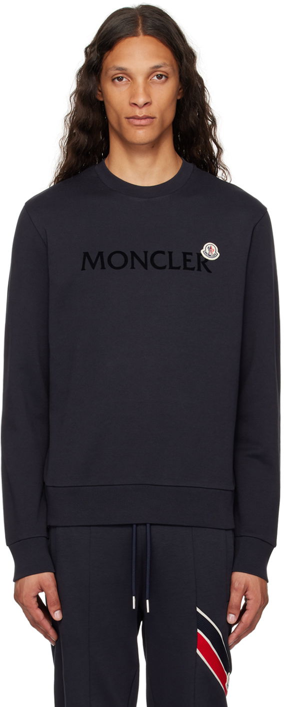 T-paita Moncler Navy Flocked Logo Sweatshirt Musta | J20918G00039809KR