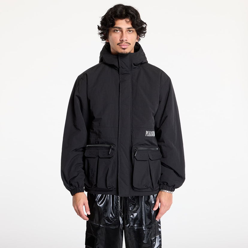 Parka Pleasures Run Hooded Black Jacket Musta | P24W014 BLACK
