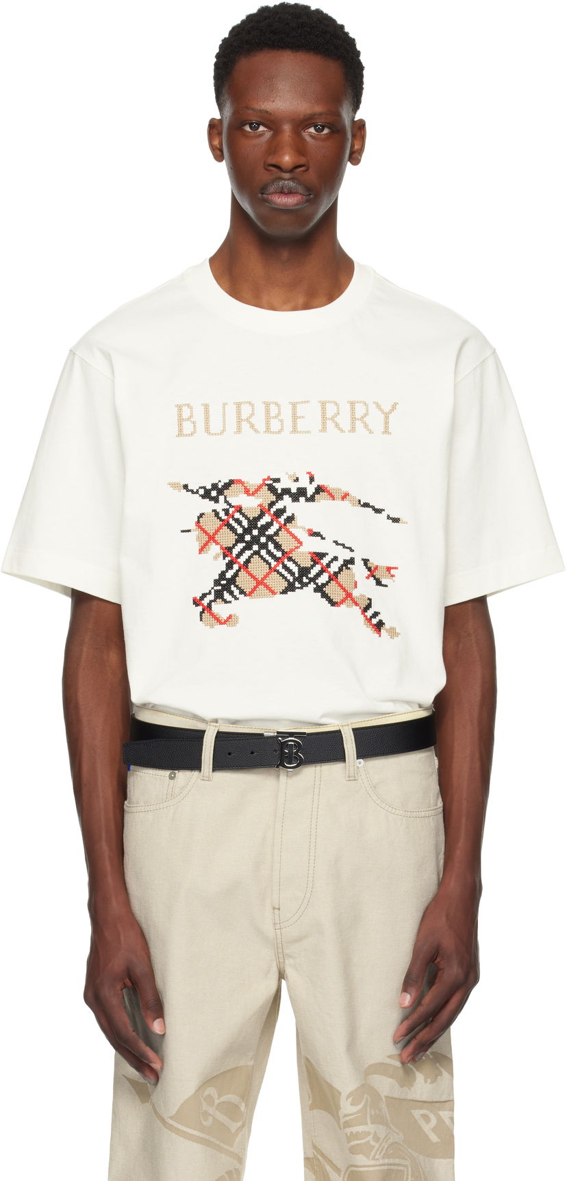 T-paita Burberry Cross Stitch EKD Cotton T-Shirt Valkoinen | 8110116