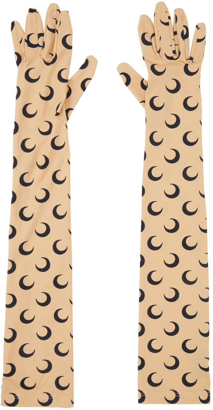 Käsineet Marine Serre Marine Serre All Over Moon Long Gloves Beige | A004ICONWFW22