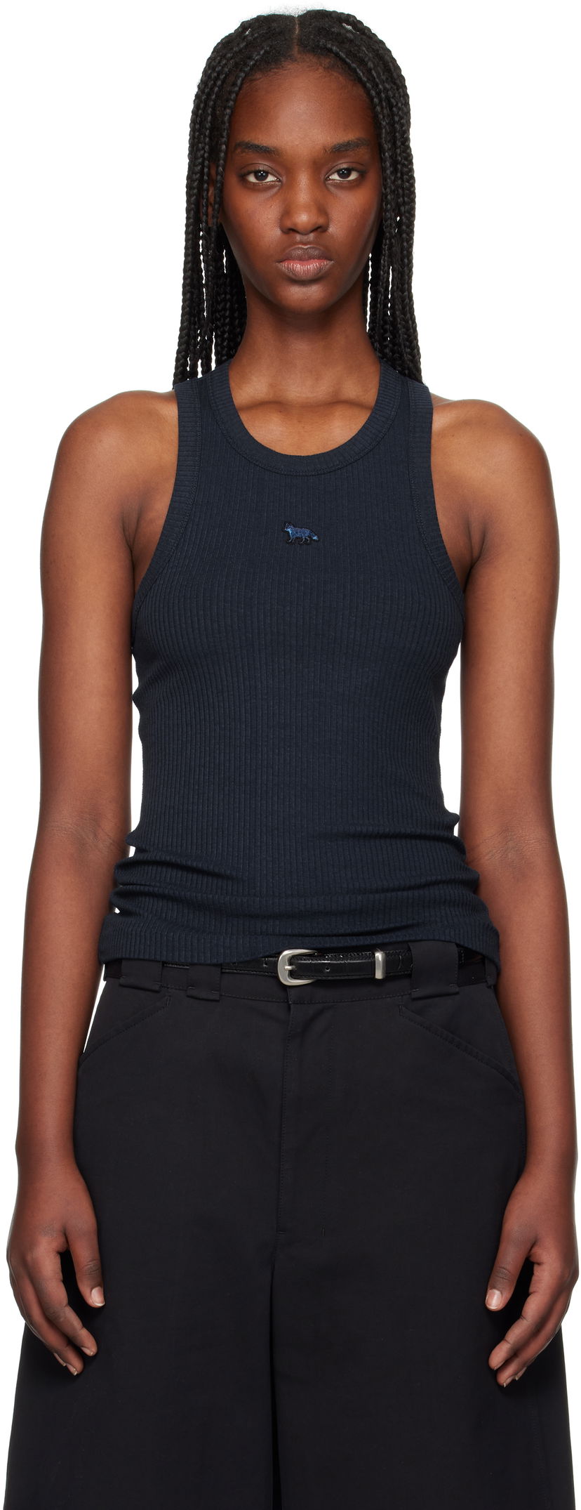 Tankkitoppi MAISON KITSUNÉ Maison Kitsuné Baby Fox Patch Ribbed Tank Top Tummansininen | OW00604KJ0134