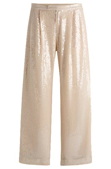 Housut BOSS Sequined Stretch Wide-Leg Trousers Beige | 50524262