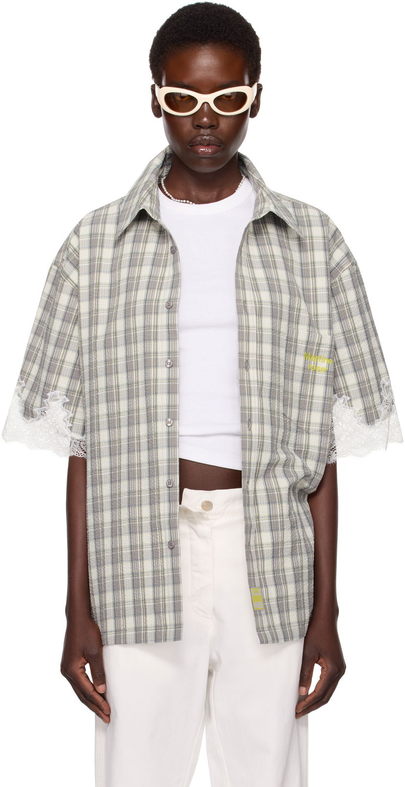 Paita Martine Rose Martine Rose Lace Trim Plaid Shirt Harmaa | 478WS28044