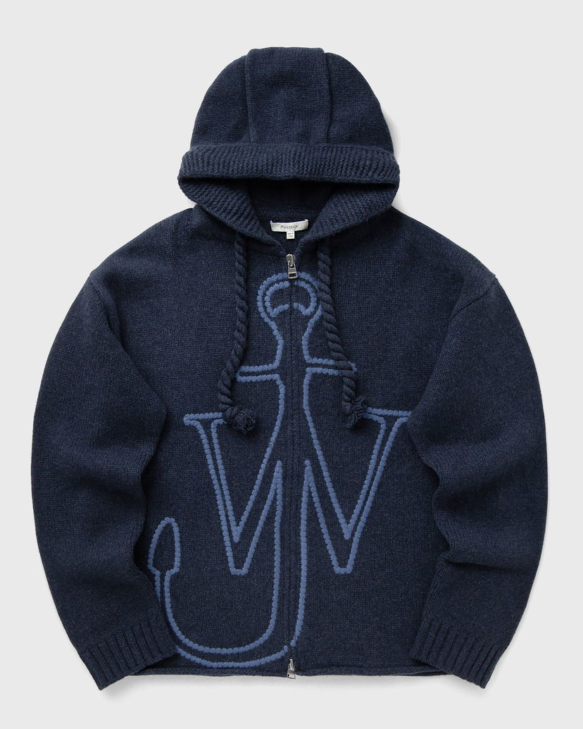 Huppari JW Anderson JW Anderson Anchor Embroidery Knitted Zip Hoodie Tummansininen | KW1429-YN0412-768