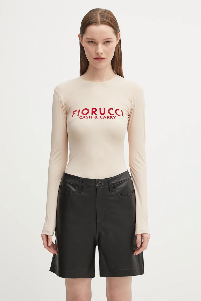 T-paita Fiorucci Fiorucci Cash & Carry Long Sleeve T-Shirt Beige | W02FPTBO430LY01NA01