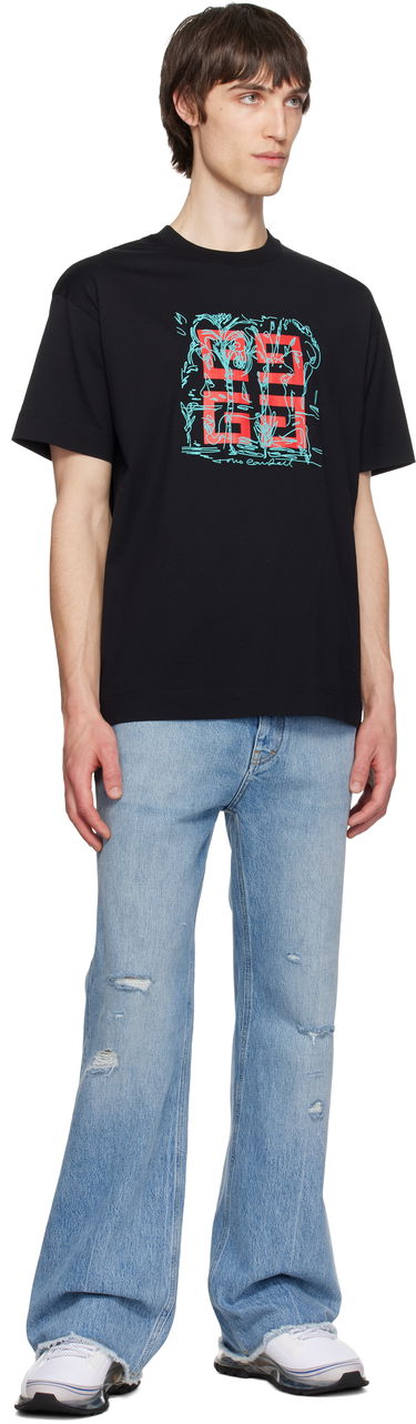 T-paita Givenchy Givenchy 4G Sketch Print Regular Fit T-Shirt Musta | BM71MG3YQD001, 3