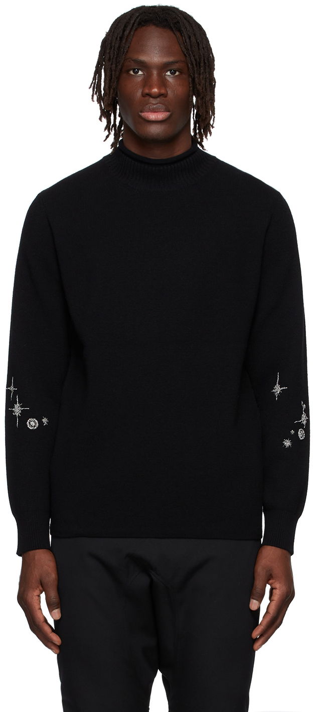 Villapaita We11done Cashmere Star Embroidered Turtleneck Sweater Musta | WD-KT1-22-646-U-BK