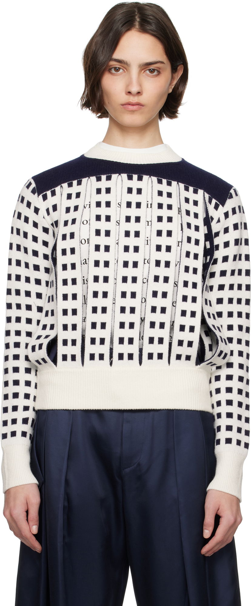 Villapaita JW Anderson JW Anderson Jacquard Panel Slit Sweater Valkoinen | KW1410-YN0438
