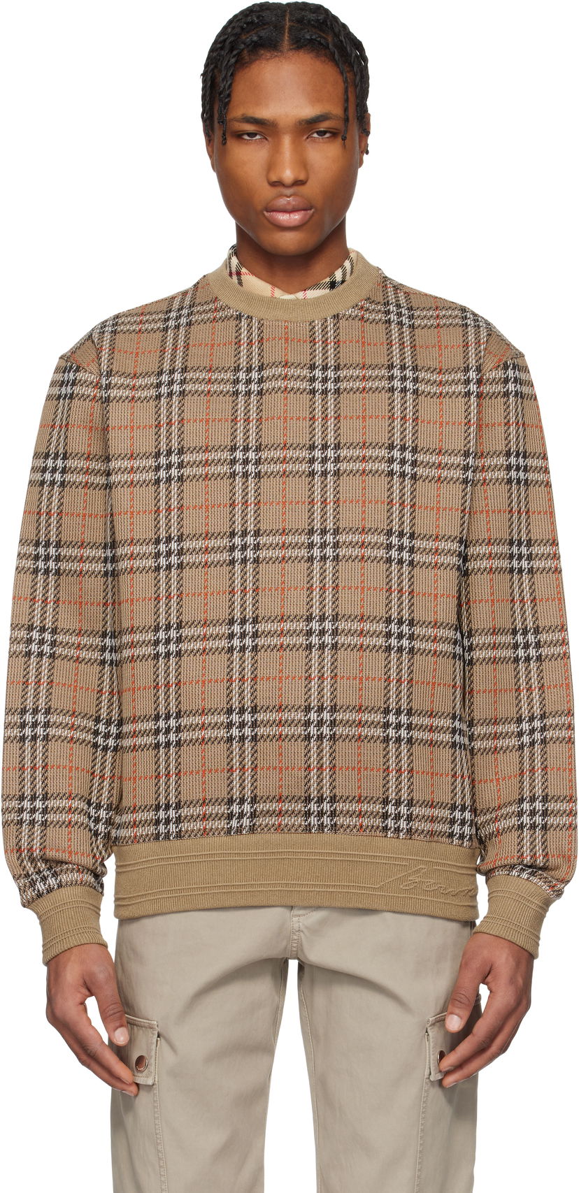 Villapaita Burberry Burberry Check Cotton Blend Sweater Ruskea | 8102882