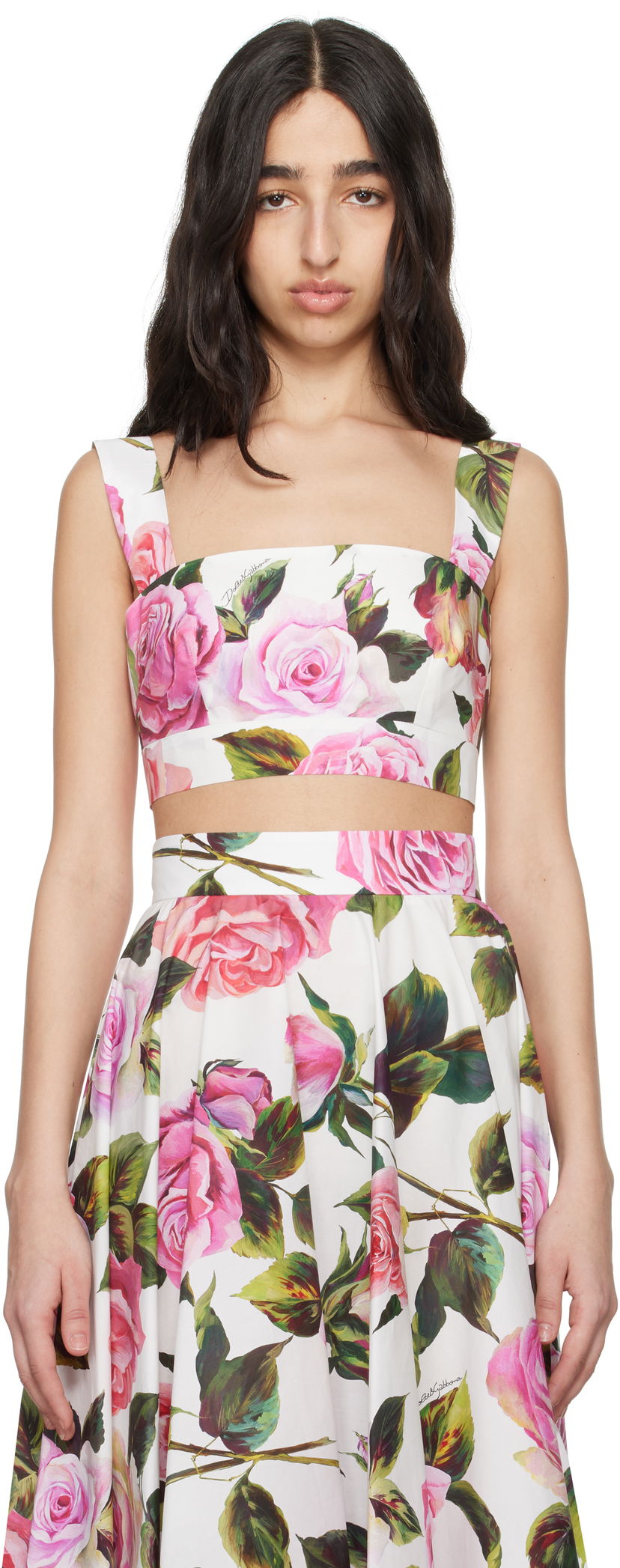 Hame Dolce & Gabbana Dolce&Gabbana Rose-Print Crop Top Valkoinen | F7U70T HS5S4