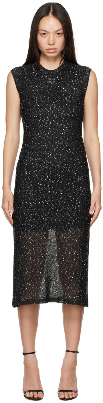 Mekko MSGM Black Glitter Midi Dress Musta | 3741MDA195 247784