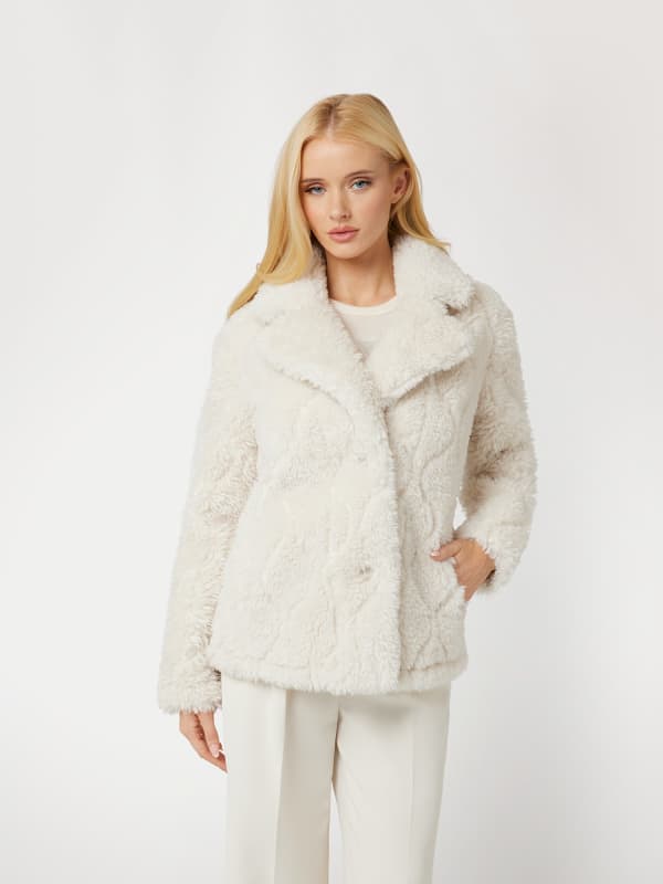 Takki GUESS Faux Fur Cropped Jacket Valkoinen | W4BL15WGHY0