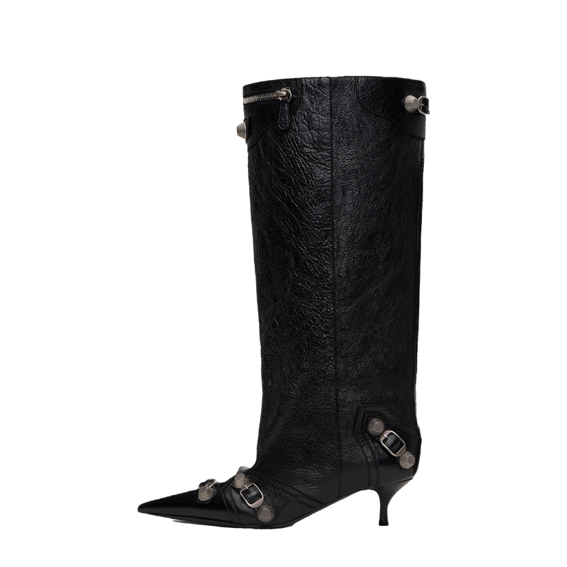 Tennarit ja kengät Balenciaga Cagole Wide Leather Boots With Buckle Musta | 802090 WAD4E