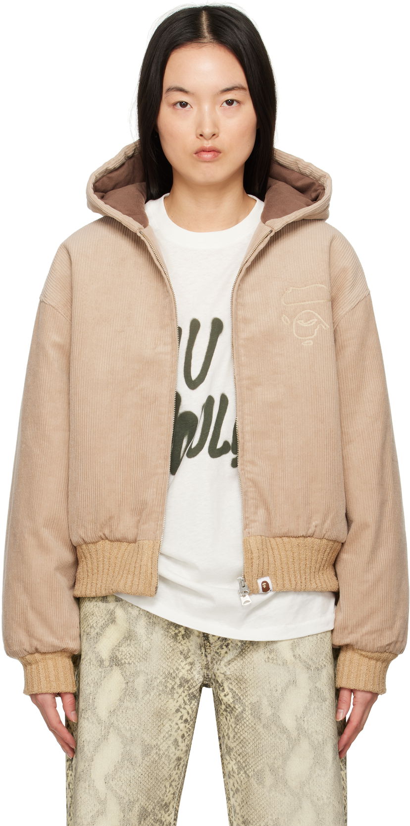 Bomber-takki BAPE BAPE Corduroy Padded Hoodie Jacket Beige | 001HJK802003L