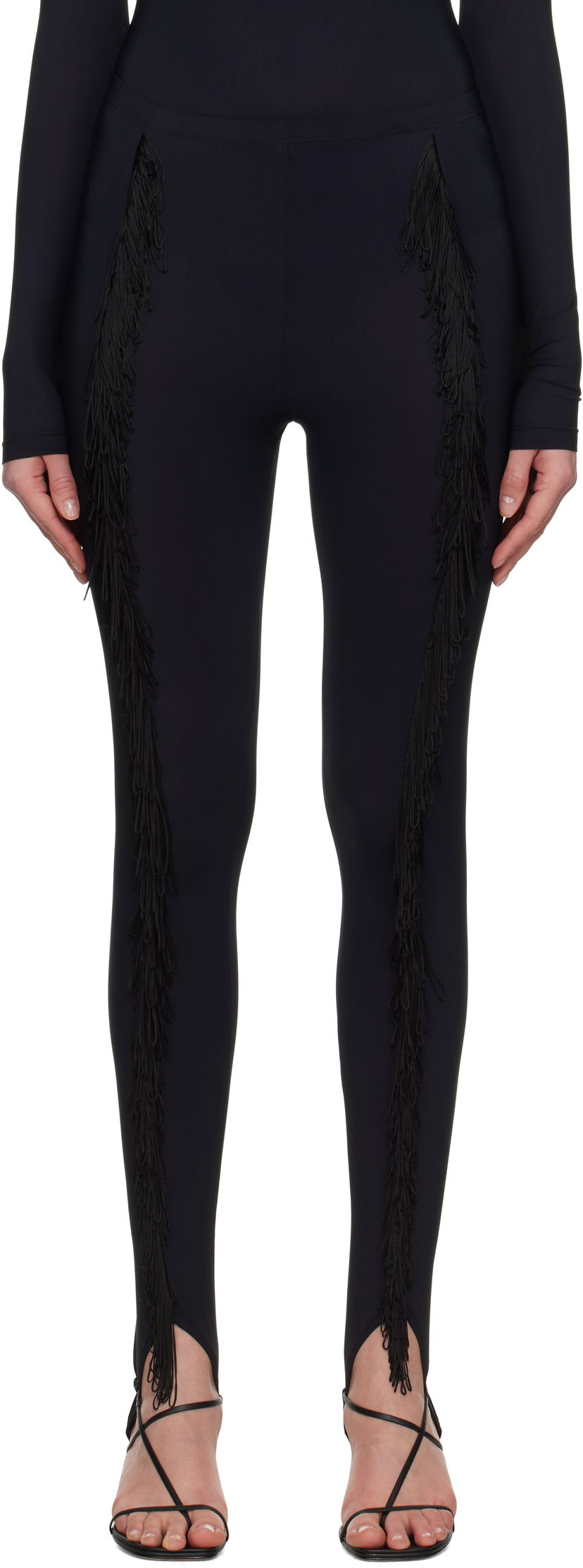 Leggingsit Maison Margiela MM6 Maison Margiela Fringe Stirrup Leggings Musta | S52KA0525 S20518