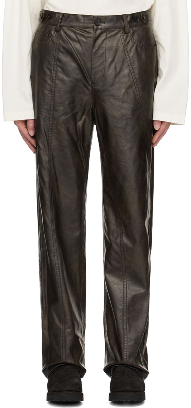 Housut Feng Chen Wang Feng Chen Wang Faux-Leather Trousers Ruskea | FMF18TR09