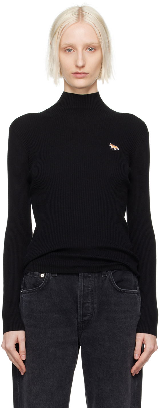 Villapaita MAISON KITSUNÉ Maison Kitsuné Black Baby Fox Patch Turtleneck Musta | NW00807KT1091