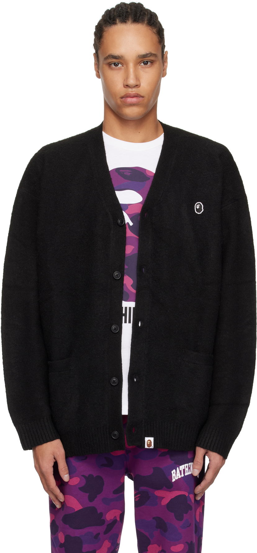 Villapaita BAPE A Bathing Ape One Point Hairy Yarn Cardigan Musta | 001KNK801004M
