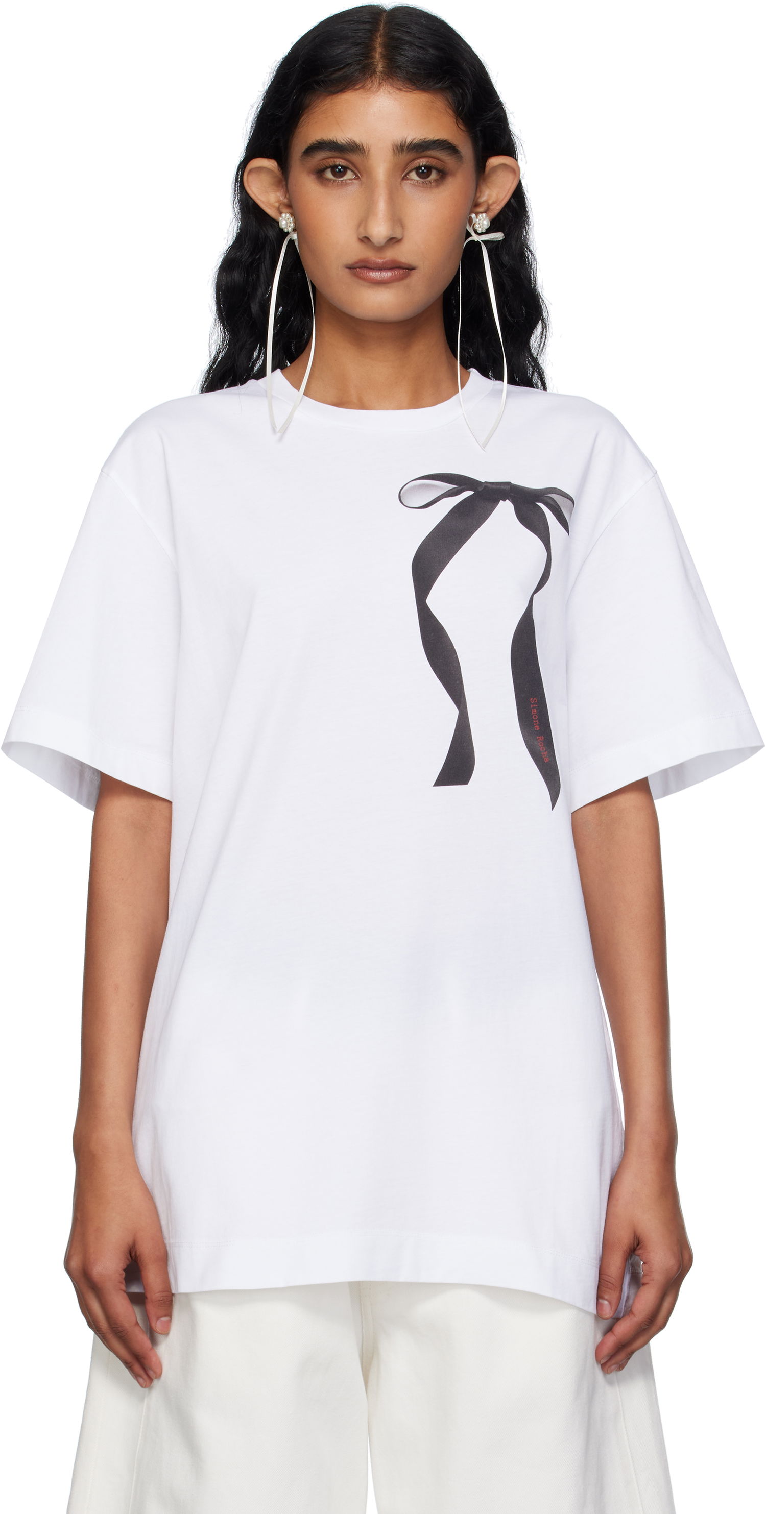T-paita Simone Rocha Simone Rocha Ribbon Bow Tail T-shirt Valkoinen | 5195P55-W 0569, 0
