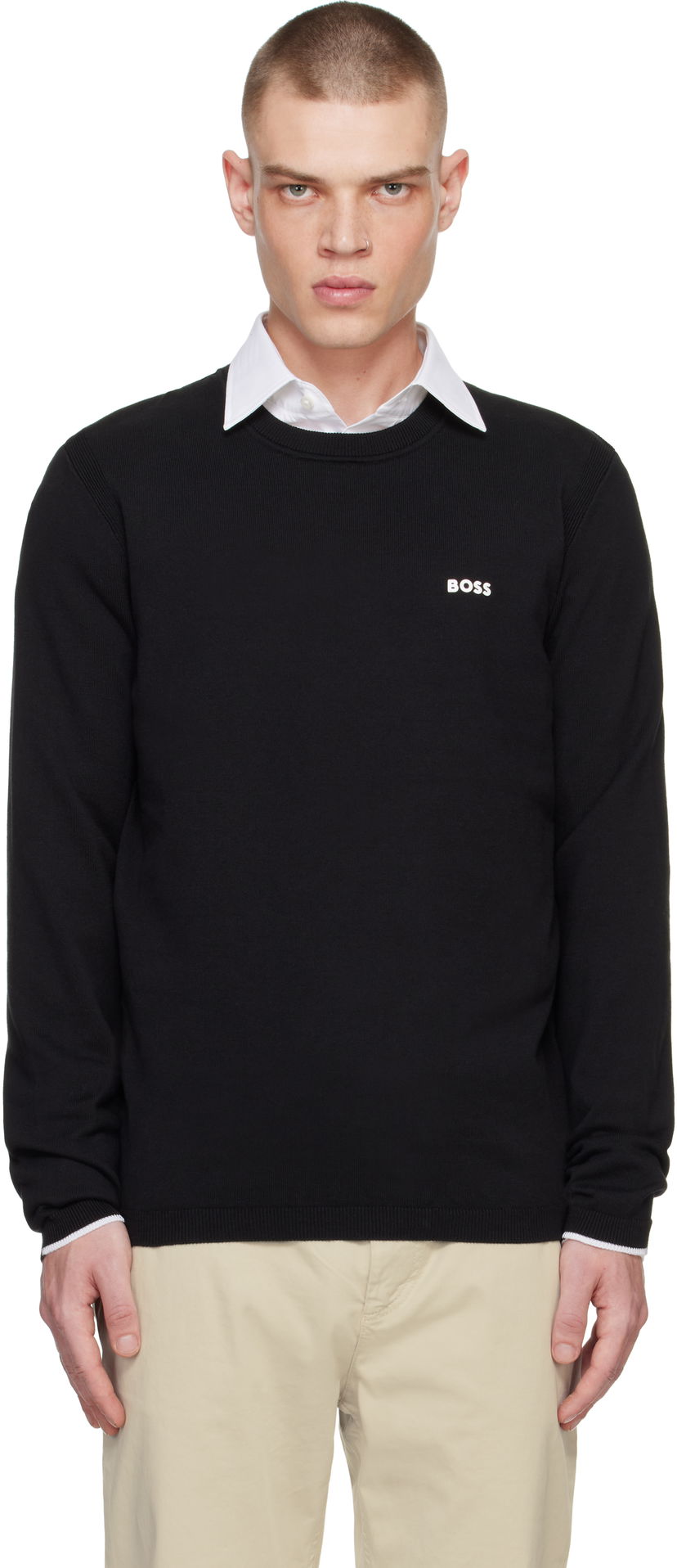 Villapaita BOSS Logo Knit Sweater Musta | 50498539