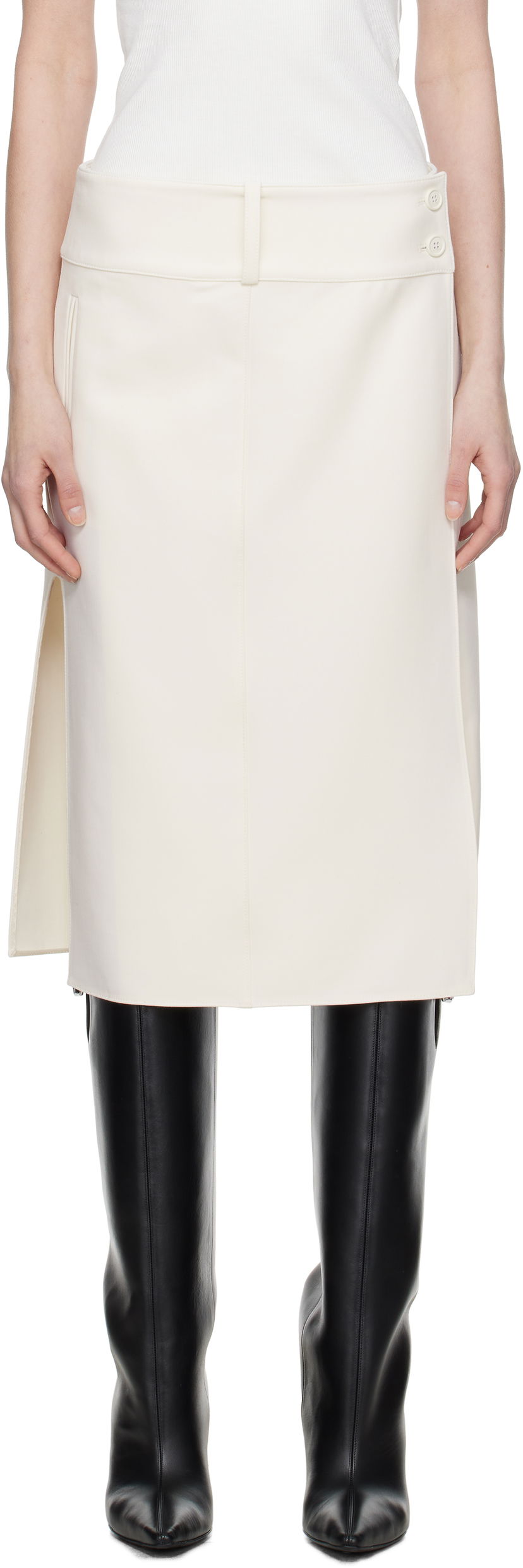Hame Courrèges Courrèges Belted Slit Midi Skirt Valkoinen | 125CJU221PL0170
