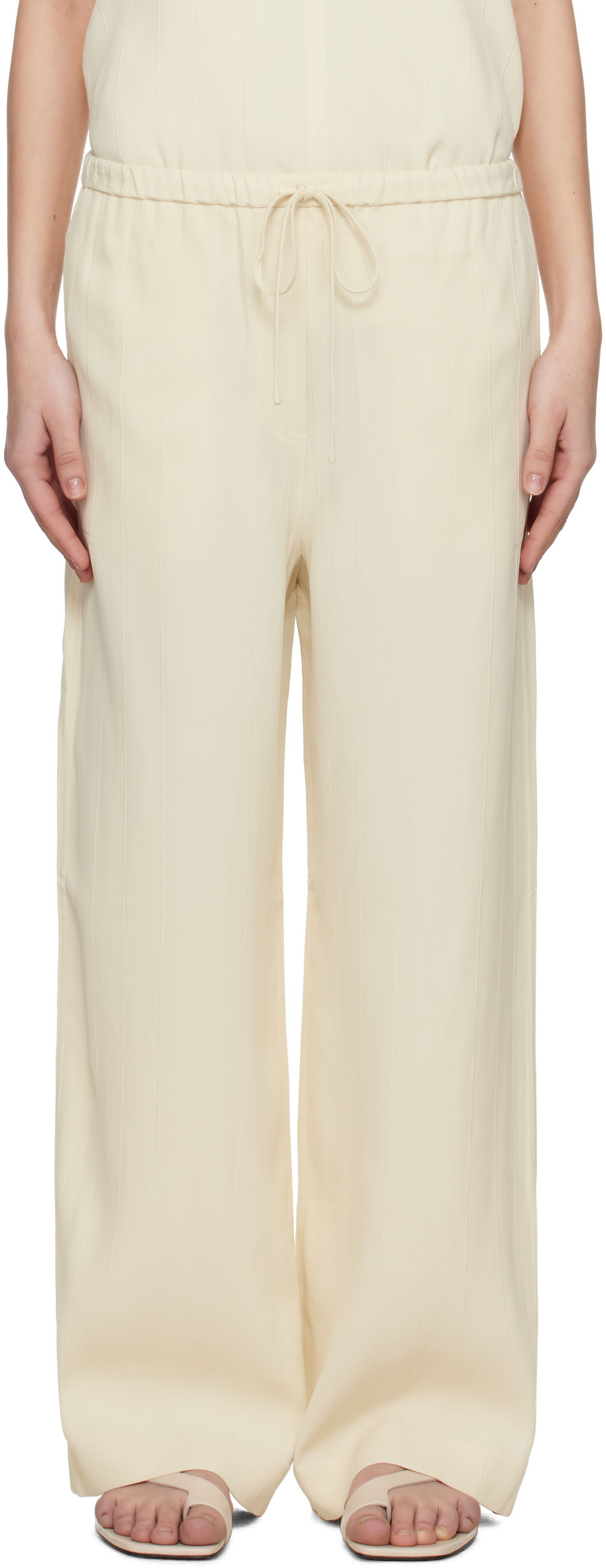 Haalari TOTEME TOTEME Woven Stripe Drawstring Trousers Beige | 252-WRB1709-FB0192, 0