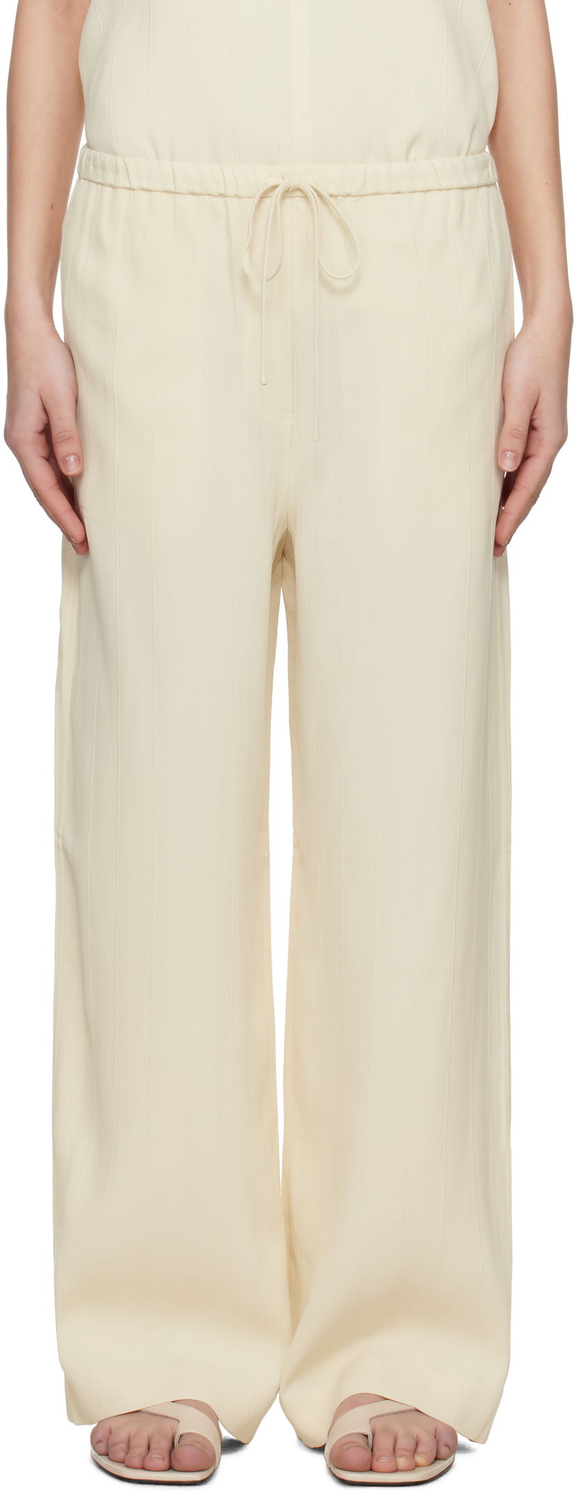 Haalari TOTEME TOTEME Woven Stripe Drawstring Trousers Beige | 252-WRB1709-FB0192