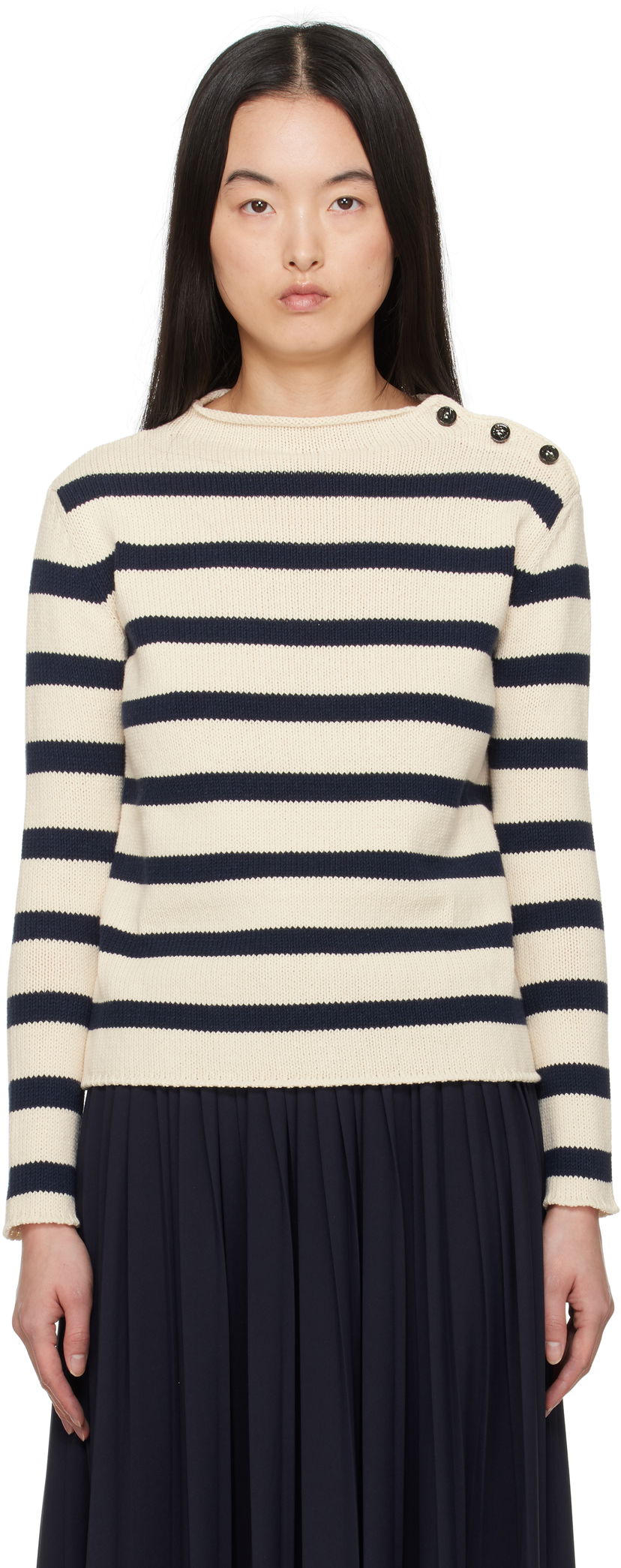 Villapaita Max Mara Weekend Max Mara Vibo Striped Knit Sweater Beige | 2515361201600