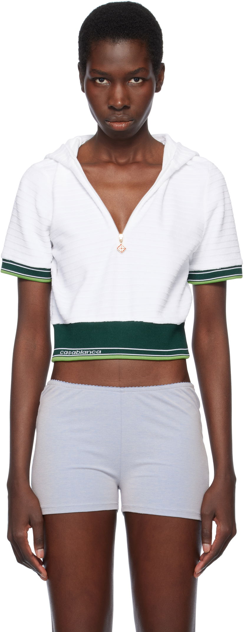Huppari Casablanca Casablanca Textured Velour Tennis Cropped Hoodie Valkoinen | WS25-JTP-354-01