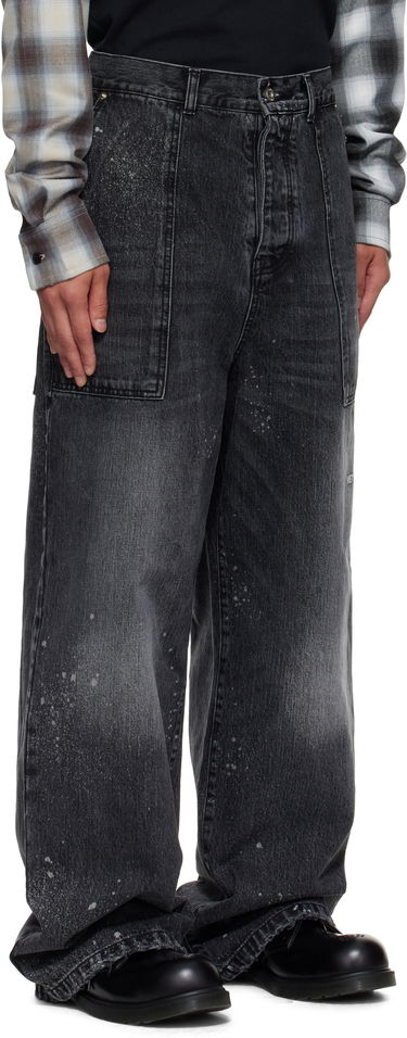Jeans We11done Carpenter Wide-Leg Distressed Paint Splatter Jeans Musta | WD-DP2-25-340-M-BK, 1