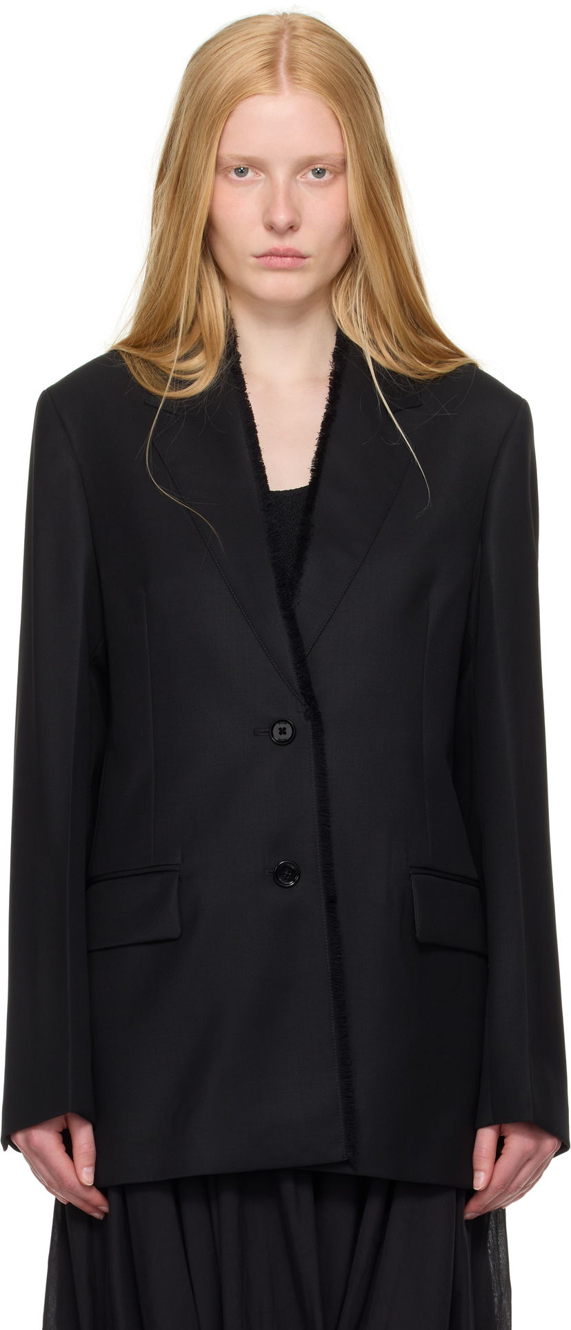 Takki TOTEME TOTEME Raw Lapel Blazer Musta | 253-WRZ0054-FB0435