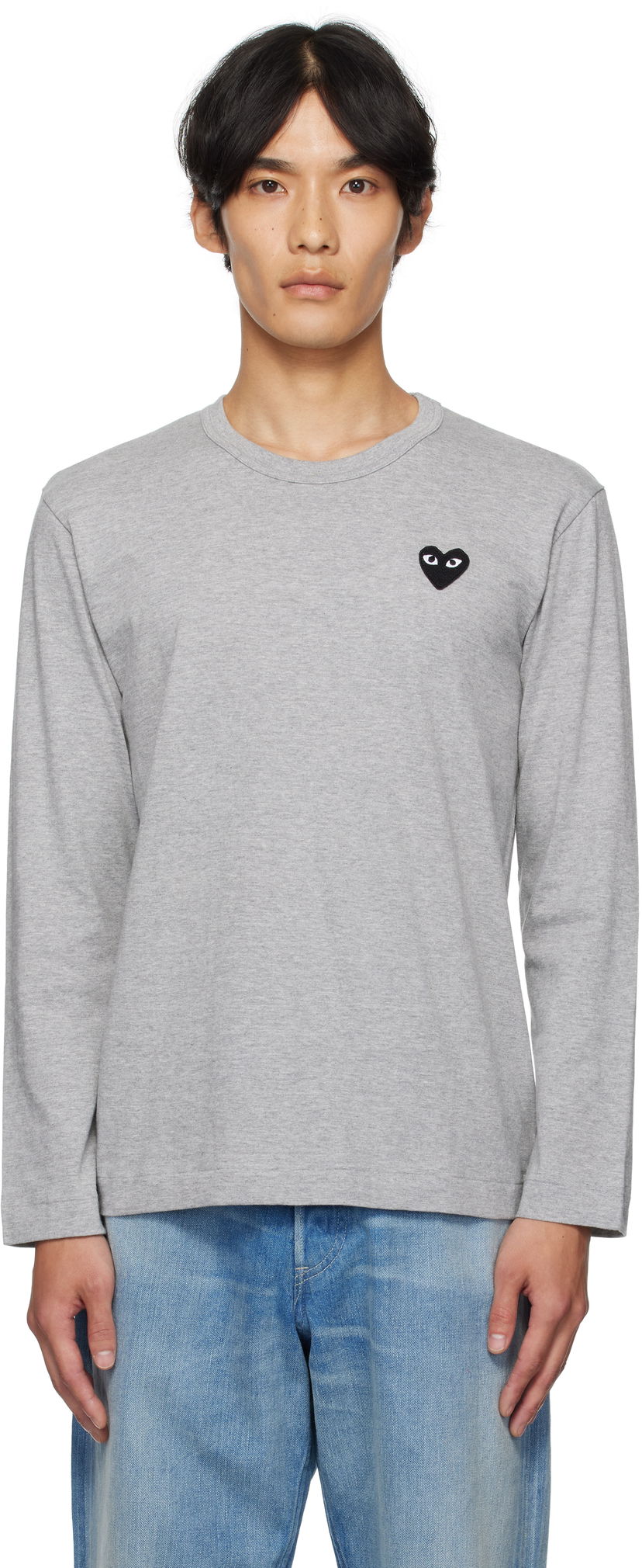 T-paita Comme des Garçons CDG PLAY Heart Patch Long Sleeve Tee Harmaa | AZ-T122-051
