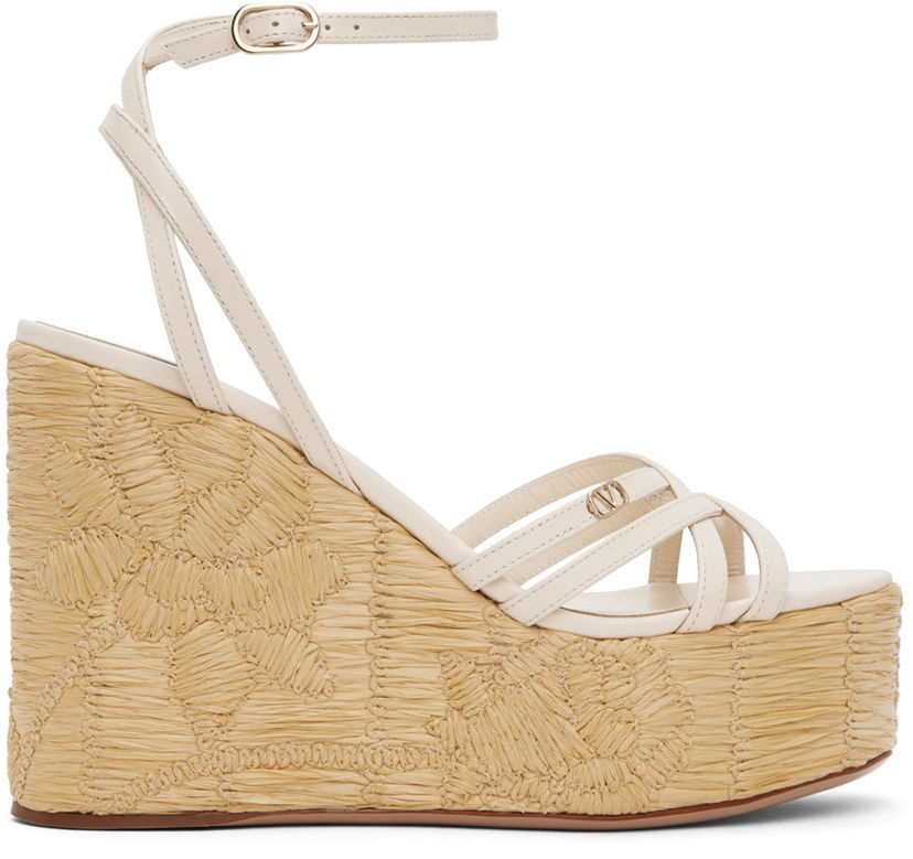 Asusteet Valentino Valentino Garavani Raflower Wedge Sandals Beige | 4W2S0IJ4VTU
