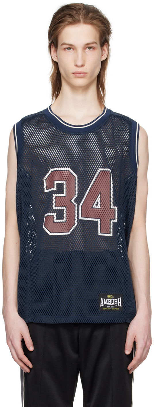Tankkitoppi Ambush AMBUSH Mesh Tank Top with 34 Print Tummansininen | BMAD003S24JER0014528