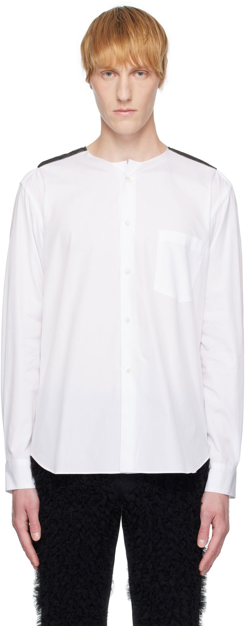 Paita Comme des Garçons Homme Plus Broad & Tulle Cotton Cloth Collarless Shirt Valkoinen | PO-B013-051