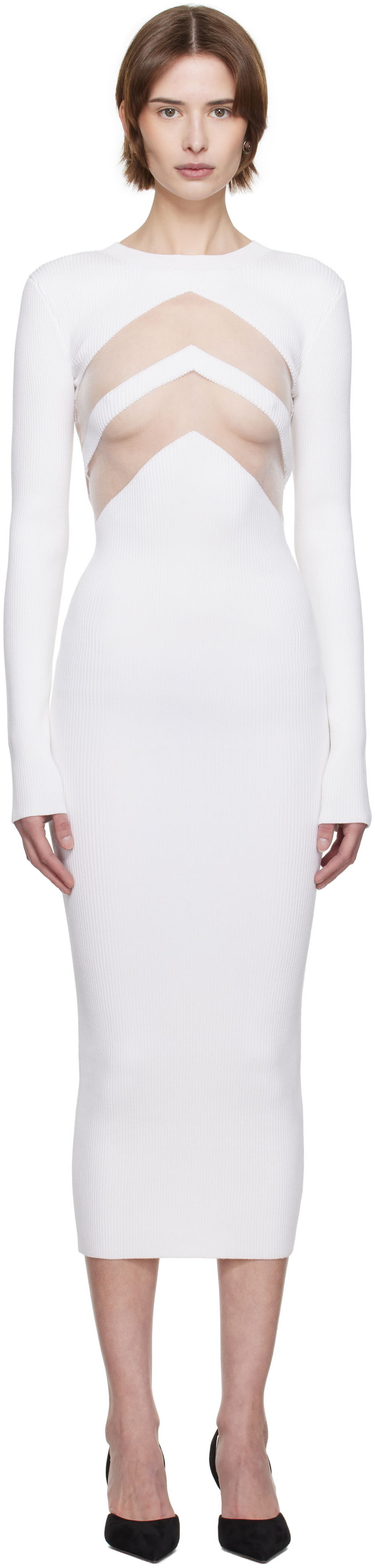 Mekko Jean Paul Gaultier Jean Paul Gaultier 'The Chevrons' Midi Dress Valkoinen | 25/33-F-RO379-M085-01, 0