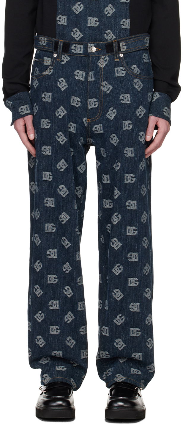 Housut Dolce & Gabbana Blue Jacquard Jeans Tummansininen | GVOJXTFJFAR