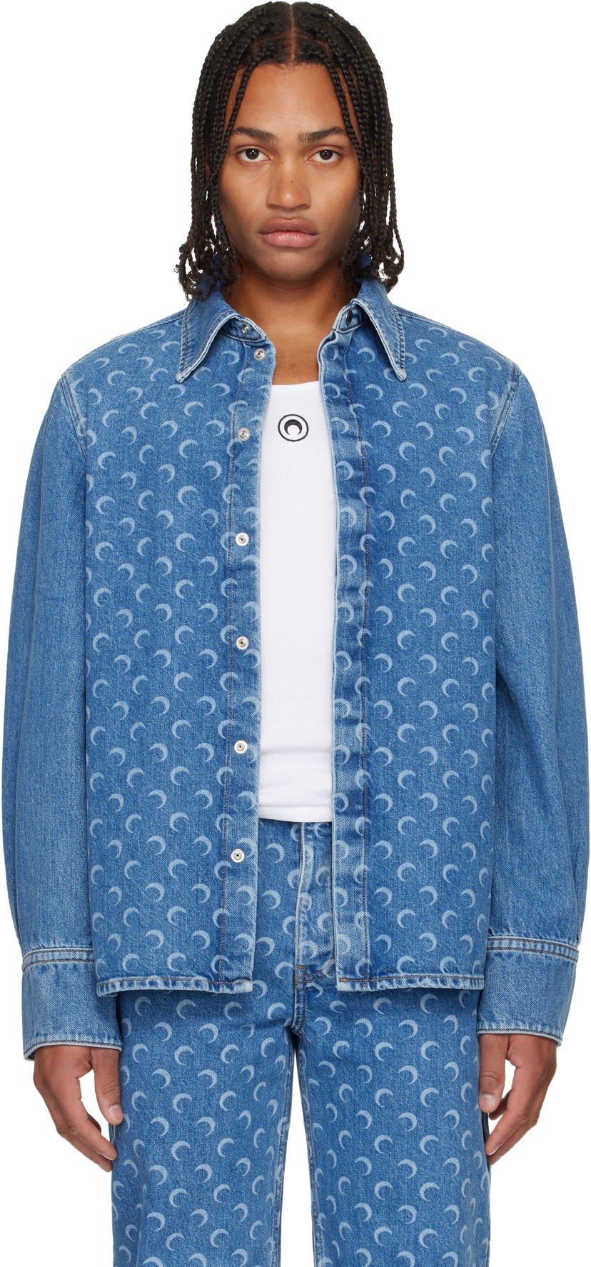 Paita Marine Serre Marine Serre Moon Laser Denim Shirt Sininen | USI035ACDEN0002