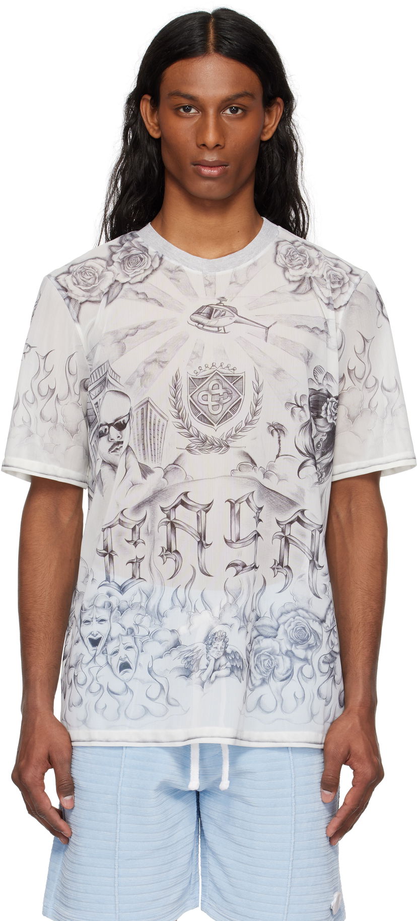 T-paita Casablanca Casablanca Tattoo Mesh T-Shirt Valkoinen | MS25-TP-071-01