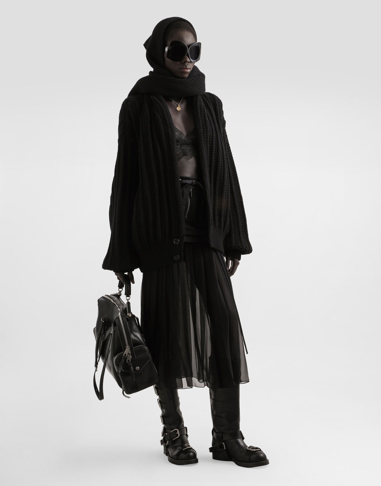 Hame Dolce & Gabbana Dolce & Gabbana Twill Midi Skirt with Chiffon Musta | F4DAOTGDDHVN0000, 1