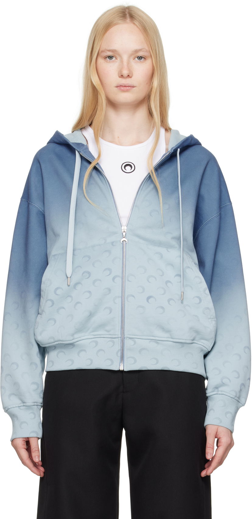 Huppari Marine Serre Marine Serre Moon Faded Fleece Zip Hoodie Sininen | UST017B CJER0073