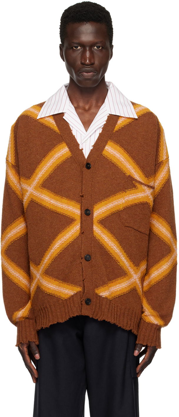 Villapaita Marni Broken Macro Argyle Cardigan Ruskea | CDMG0134Q0 UFH946