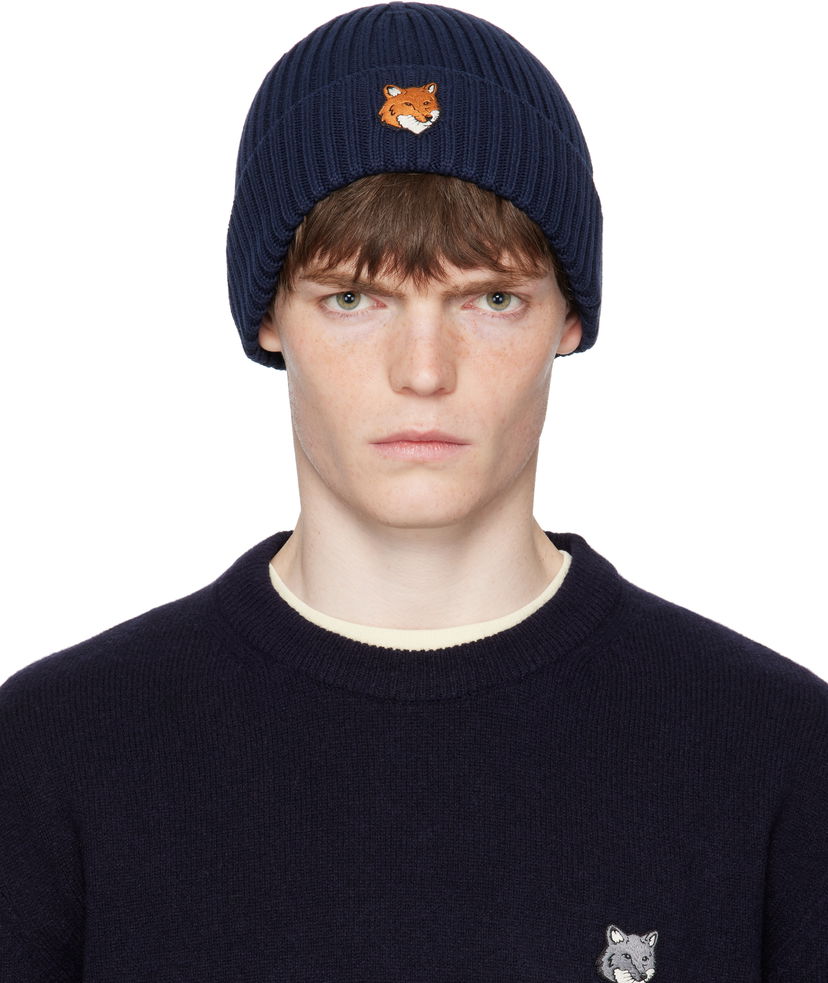 Pipo MAISON KITSUNÉ Maison Kitsuné Fox Head Beanie Tummansininen | PM06111KT1140