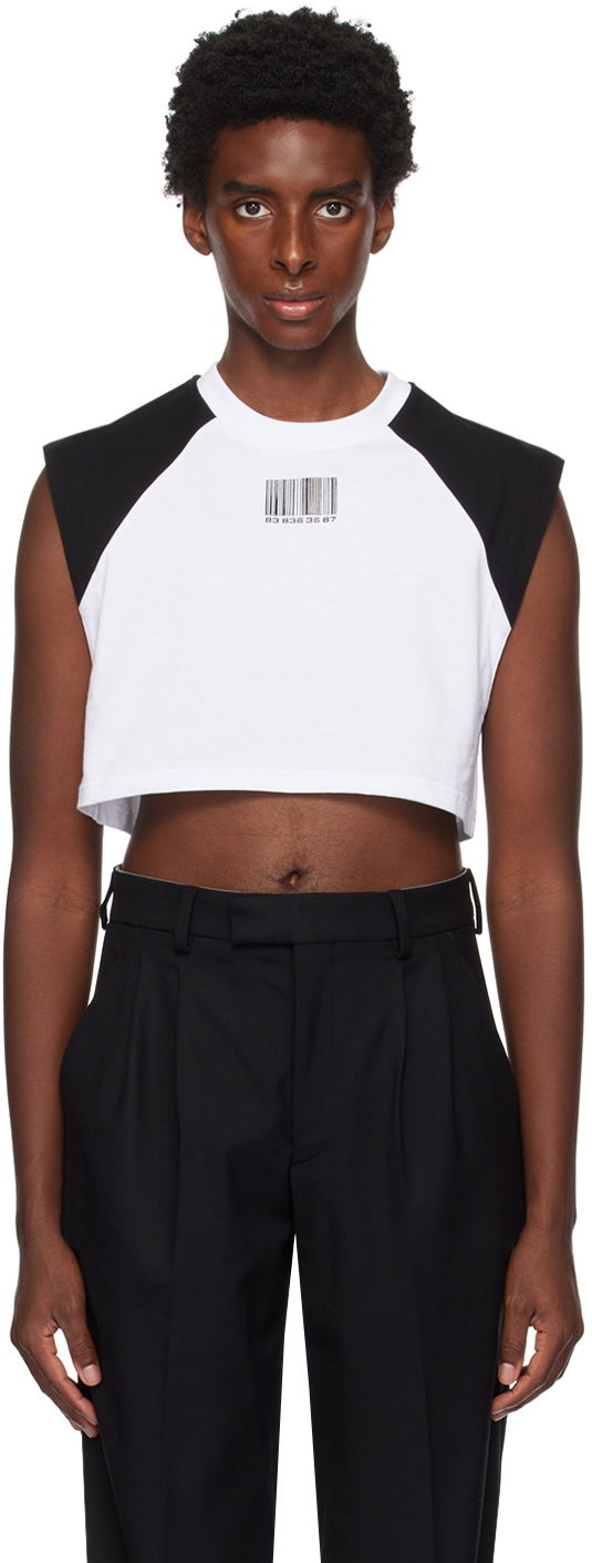 Crop top VETEMENTS VTMNTS Colorblock Cropped Sleeveless T-Shirt Valkoinen | VL16TR640B